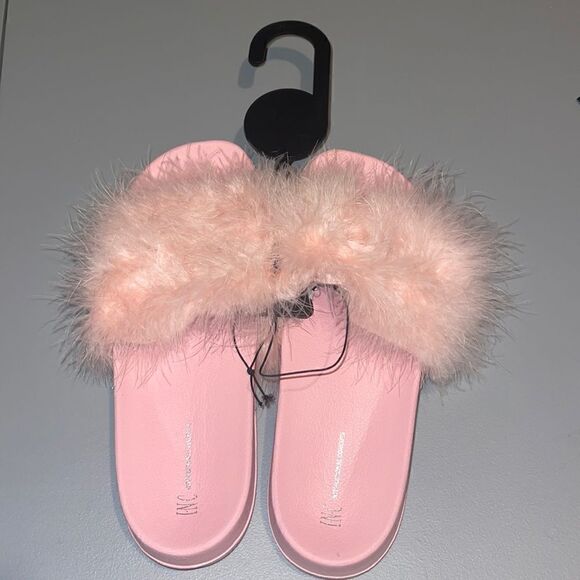 NWT- I.N.C- Marabou Pool Slides Light Pink Feather Slides, Various Sizes - Picture 1 of 6